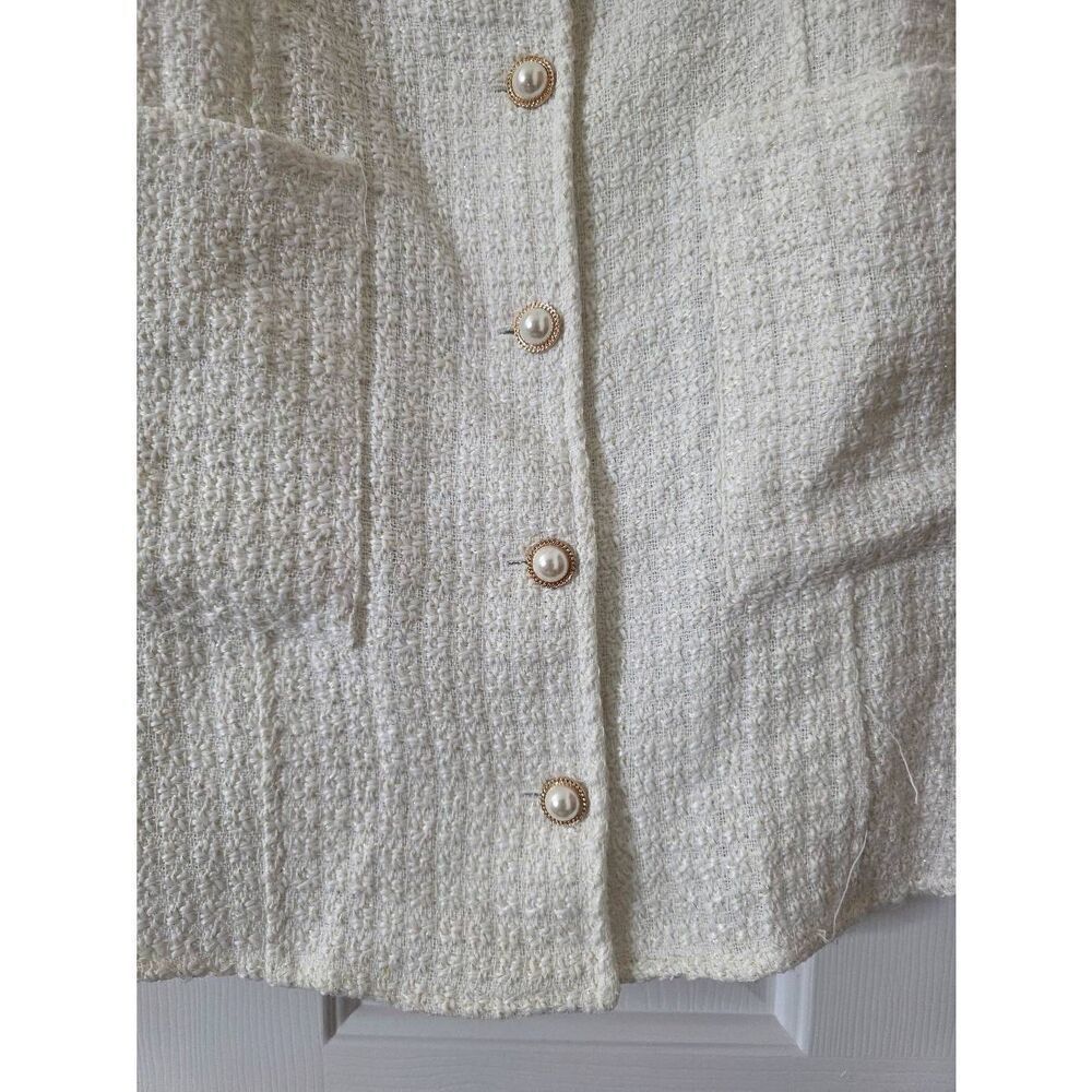 Lulus Elevated Concept White Tweed Lurex Button-Front Shift Mini Dress M NWT - Picture 7 of 9